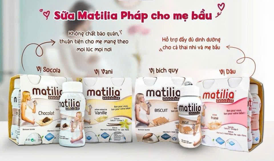 Thùng 24 chai/hộp Sữa nước cho bà bầu matilia Pháp 200ml hương vị bánh bích quy (Biscuit)